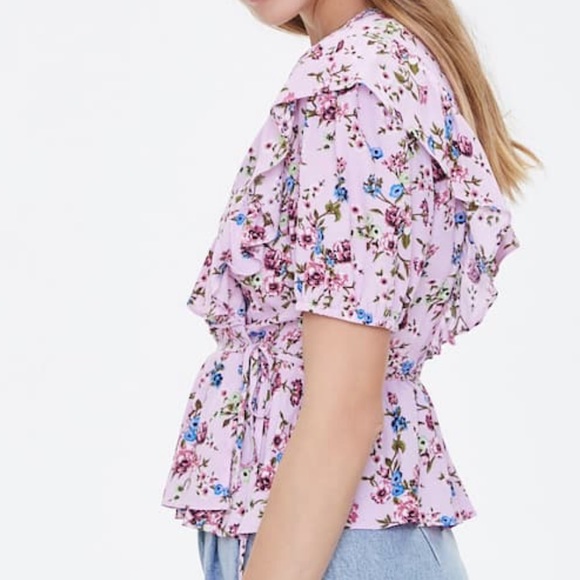 Forever 21 Purple Ruffled Floral Wrap Top - Picture 2 of 10